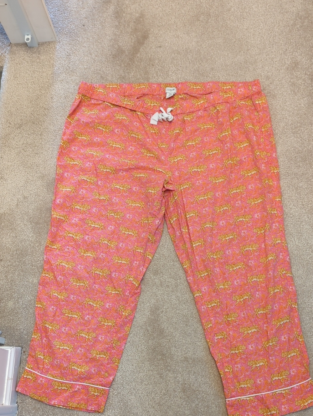 J. Crew Pink & Orange Paisley Pajama Pants with Yellow Tiger Print, Size XXL